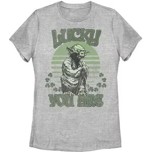 Licensed Character Juniors' Star Wars Yoda Lucky You Are Retro St. Paddy's Day Tee, Girl's, Size: XXL, Grey