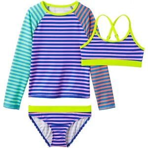 Girls 7-12 Slim Lands' End Rash Guard, Bikini Top & Bottoms Swimsuit Set, Girl's, Dark Pink