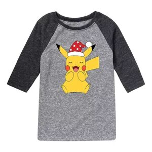 Pokemon Boys 8-20 Pokemon Pikachu Happy Graphic Raglan Tee, Boy's, Size: Small, Dark Grey