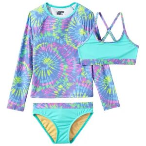 Girls 7-12 Slim Lands' End Rash Guard, Bikini Top & Bottoms Swimsuit Set, Girl's, Dark Blue