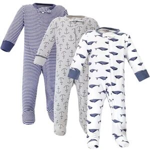 Touched by Nature Baby Organic Cotton Zipper Sleep and Play 3pk, Blue Whale, Infant Unisex, Size: 0-3 Months, Brt Blue