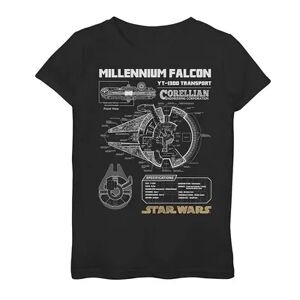 Licensed Character Girls' 7-16 Star Wars Millennium Falcon Schematic Graphic Tee, Girl's, Size: Large, Black
