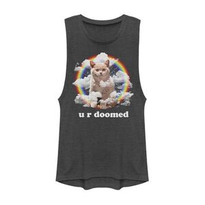 Unbranded Juniors' Cat Rainbow Clouds U R Doomed Graphic Muscle Tee, Girl's, Size: Small, Grey