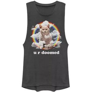 Unbranded Juniors' Cat Rainbow Clouds U R Doomed Graphic Muscle Tee, Girl's, Size: Large, Grey