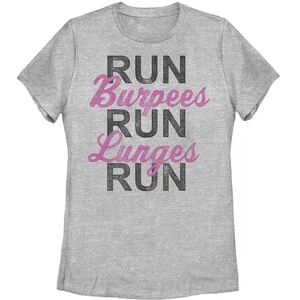 Unbranded Juniors' Run Burpees Run Lunges Run Word Stack Graphic Tee, Girl's, Size: XL, Grey