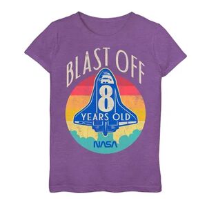 Licensed Character Girls 7-16 NASA Space Shuttle Blast Off 8th Birthday Retro Portrait Graphic Tee, Girl's, Size: Small, Purple