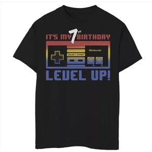 Licensed Character Boys 8-20 Nintendo It's My 7th Birthday Level Up! SNES Controller Graphic Tee, Boy's, Size: Medium, Black