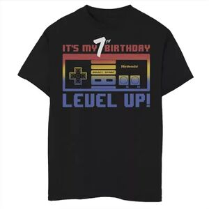 Licensed Character Boys 8-20 Nintendo It's My 7th Birthday Level Up! SNES Controller Graphic Tee, Boy's, Size: Large, Black