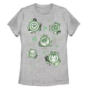Licensed Character Juniors' Marvel Shamrock Heroes Vintage St. Patrick's Tee, Girl's, Size: Small, Grey