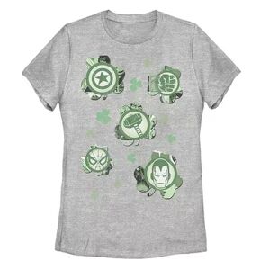 Licensed Character Juniors' Marvel Shamrock Heroes Vintage St. Patrick's Tee, Girl's, Size: Large, Grey