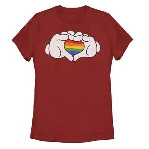 Disney Juniors' Disney Mickey Mouse Rainbow Fill Heart Shaped Hands Graphic Tee, Girl's, Size: Large, Red