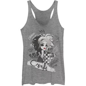 Licensed Character Disney' Cruella Juniors' Artsy Collage Graphic Tank, Girl's, Size: XS, Grey