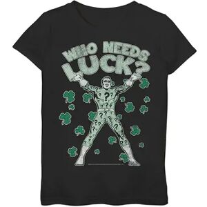 Licensed Character Girls 7-16 DC Comics St. Patrick's Day Riddler Who Needs Luck Tee, Girl's, Size: Small, Black