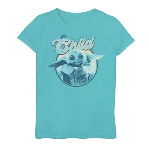 Licensed Character Girls 3-16 Star Wars The Mandalorian The Child AKA Baby Yoda Retro Portrait Blue Hue Tee, Girl's, Size: Large