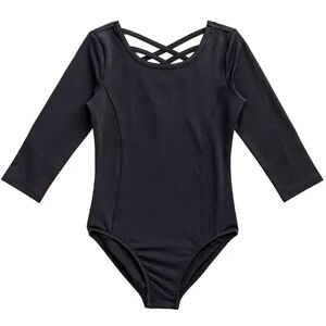 RAINBEAU MOVES Girls 4-16 Rainbeau Moves 3/4-Sleeve Leotard, Girl's, Size: Large, Black