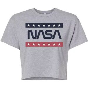 Licensed Character Juniors' NASA Americana Cropped Graphic Tee, Girl's, Size: XXL, Med Grey