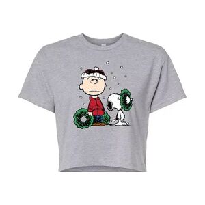 Licensed Character Juniors' Peanuts Charlie Cropped Graphic Tee, Girl's, Size: XL, Med Grey