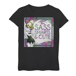 Disney Girls 7-16 Disney Peter Pan Tinkerbell Sass, Smarts & Cute Tropical Graphic Tee, Girl's, Size: Medium, Black