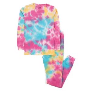Leveret Kids Two Piece Cotton Pajamas Tie Dye Peach Mix 2 Year, Girl's, Size: 14, TD Rainbow