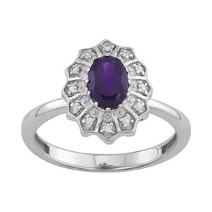 Jewelexcess 0.80 CTW Amethyst Gemstone & 1/10 CTW White Diamond Sterling Silver Ring, Women's, Size: 7, Purple