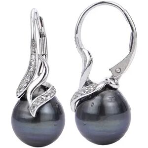 PearLustre by Imperial Sterling Silver Tahitian Cultured Pearl & White Topaz Drop Earrings, Women's