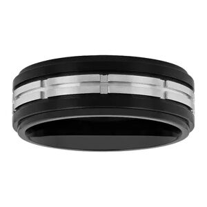 Unbranded Men's Black & Gray Stainless Steel Treaded Wedding Band, Size: 10.50