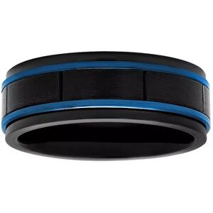 Unbranded Men's Black & Blue Stainless Steel Grooved Wedding Band, Size: 10.50