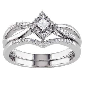 Stella Grace Sterling Silver 1/4 Carat T.W. Diamond Engagement Ring Set, Women's, Size: 8.50, White