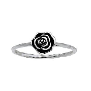 PRIMROSE Sterling Silver Oxidized Rose Twisted Band Ring, Women's, Size: 9