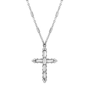 Symbols of Faith Silver-Tone Crystal Cross Necklace, Women's