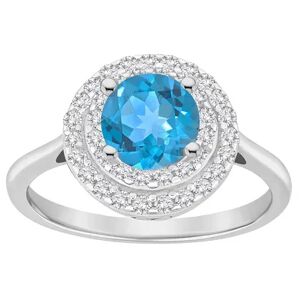 Celebration Gems Sterling Silver Round-Cut Swiss Blue Topaz & White Topaz Double Halo Ring, Women's, Size: 6