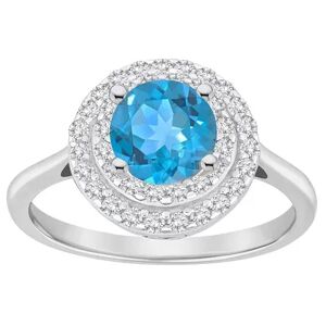 Celebration Gems Sterling Silver Round-Cut Swiss Blue Topaz & White Topaz Double Halo Ring, Women's, Size: 10