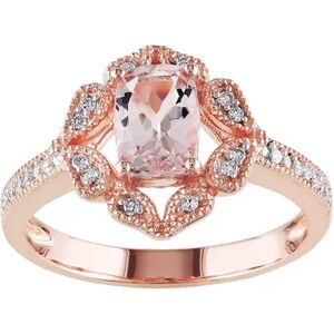 Stella Grace 10k Rose Gold Morganite & 1/10 Carat T.W. Diamond Floral Halo Ring, Women's, Size: 9, Pink