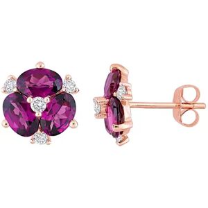 Stella Grace 14k Rose Gold Rhodolite Garnet & 1/4 Carat T.W. Diamond Oval Stud Earrings, Women's, Red