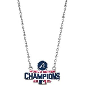 Unbranded LogoArt Atlanta Braves 2021 World Series Champions Large Enamel & Sterling Silver Pendant Necklace, Women's, Grey