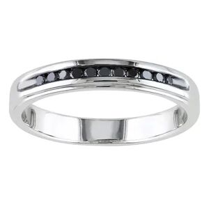 Stella Grace Men's Sterling Silver 1/4 Carat T.W. Black Diamond Single Row Ring, Size: 12.50