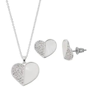Danecraft Mother-of-Pearl & Cubic Zirconia Heart Necklace & Stud Earring Set, Women's, Grey
