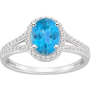 Celebration Gems Sterling Silver Gemstone & 1/4 Carat T.W. Diamond Halo Ring, Women's, Size: 10, Blue