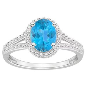 Celebration Gems Sterling Silver Gemstone & 1/4 Carat T.W. Diamond Halo Ring, Women's, Size: 9, Blue