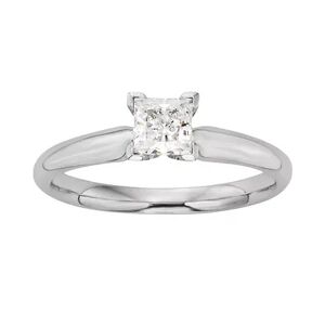 The Regal Collection Princess-Cut IGL Certified Colorless Diamond Solitaire Engagement Ring in 18k White Gold (1/2 ct. T.W.), Women's, Size: 5