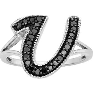 Jewelexcess Sterling Silver 1/4-ct. T.W. Black Diamond Initial Ring, Women's, Size: 7