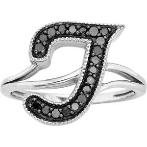 Jewelexcess Sterling Silver 1/4-ct. T.W. Black Diamond Initial Ring, Women's, Size: 7