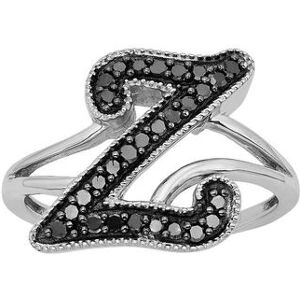 Jewelexcess Sterling Silver 1/4-ct. T.W. Black Diamond Initial Ring, Women's, Size: 7