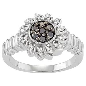 Jewelexcess Sterling Silver 1/4 Carat T.W. Black & White Diamond Flower Ring, Women's, Size: 8