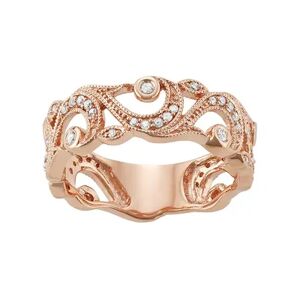 HDI 10k Rose Gold 1/4 Carat T.W. Diamond Filigree Ring, Women's, Size: 7, White