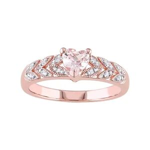Stella Grace Rose Gold Tone Sterling Silver Morganite & Diamond Accent Heart Leaf Ring, Women's, Size: 9, Pink