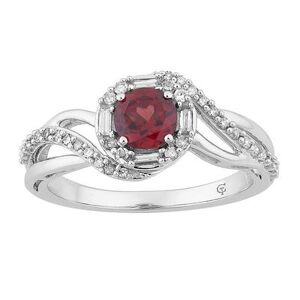 Unbranded 10k White Gold Garnet & 1/4 Carat T.W. Diamond Swirl Ring, Women's, Size: 7, Red