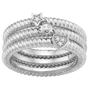 Jewelexcess Sterling Silver Diamond Accent Heart, Sun & Star Stack Ring Set, Women's, Size: 7, White