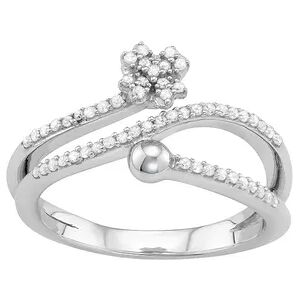 Jewelexcess Sterling Silver 1/4 Carat T.W. Diamond Bypass Flower Ring, Women's, Size: 8, White