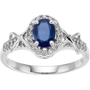 Gemminded 10k White Gold Sapphire & 1/4 Carat T.W. Oval Halo Ring, Women's, Size: 9, Blue